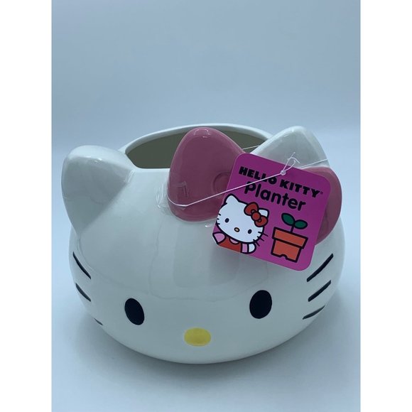 Sanrio Hello Kitty Large Ceramic Planter Pot Pink Bow - Picture 2 of 12